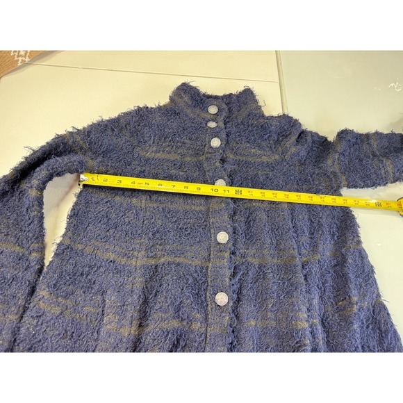 Free‎ people Blue Fuzzy Striped Button Up Coat Jacket Unique Collarless S/P - Picture 11 of 11